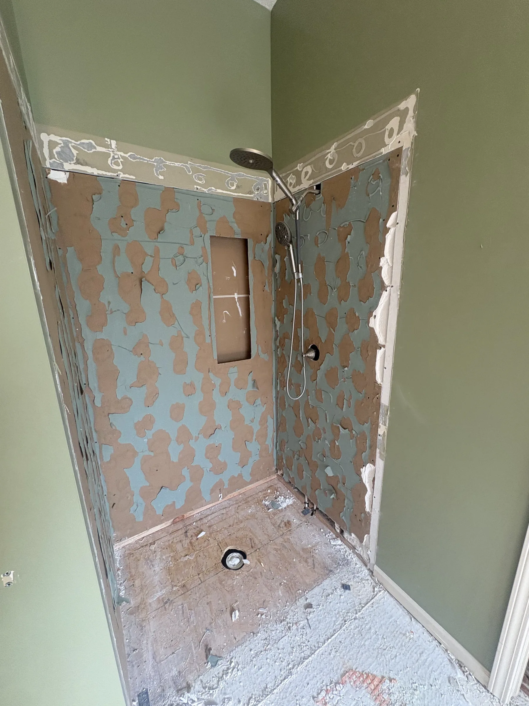 shower, wall, floor, tub, drywall, paint, plaster, waterproofing, construction